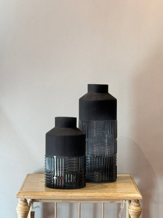 Jarrón Cristal Dos Texturas Azul