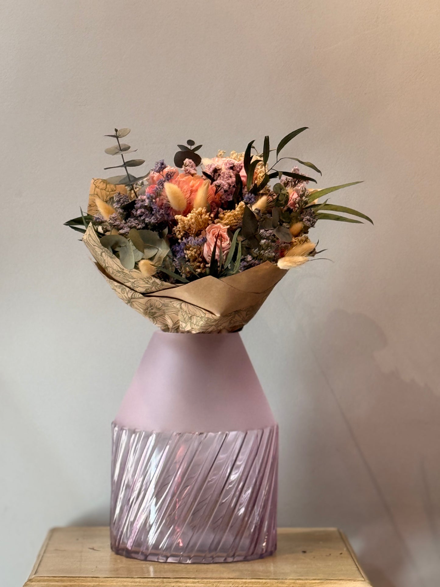 Jarrón Cristal Dos Texturas Rosa