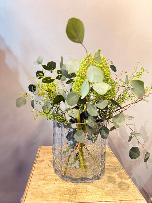 Jarrón Ancho Cristal con Relieve