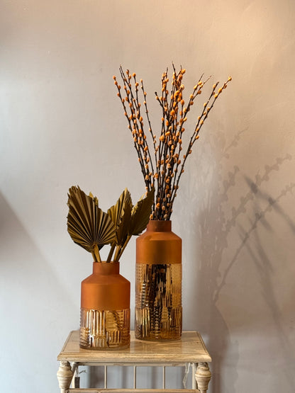 Jarrón Cristal Dos Texturas Mostaza