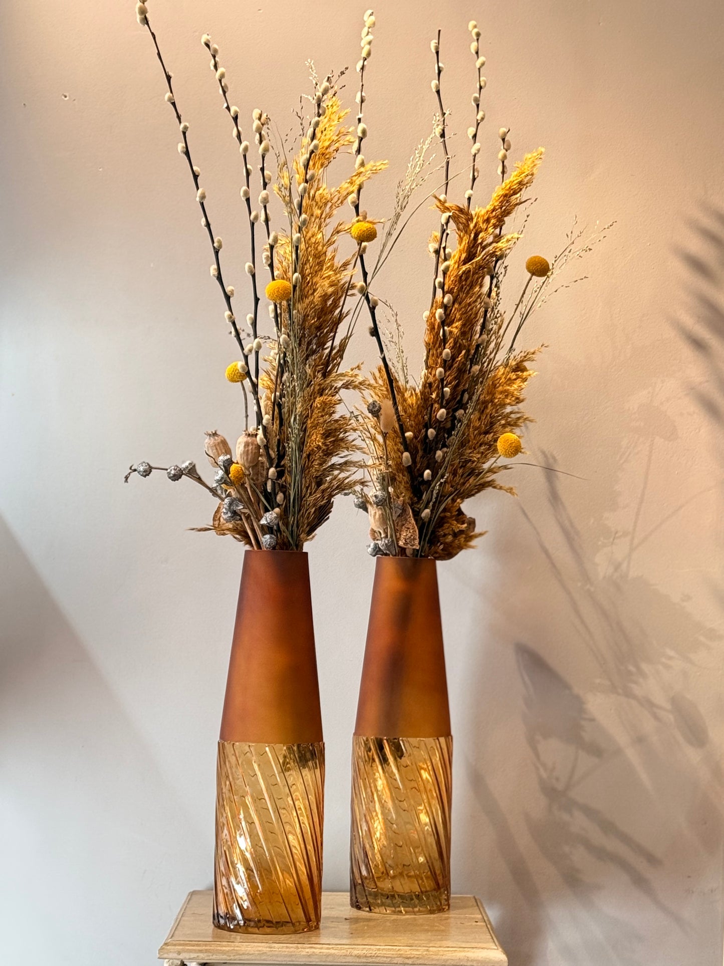 Jarrón Cristal Dos Texturas Mostaza