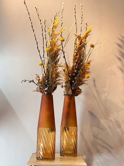 Jarrón Cristal Dos Texturas Mostaza