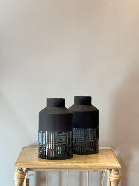 Jarrón Cristal Dos Texturas Azul