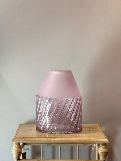 Jarrón Cristal Dos Texturas Rosa