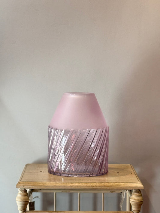 Jarrón Cristal Dos Texturas Rosa